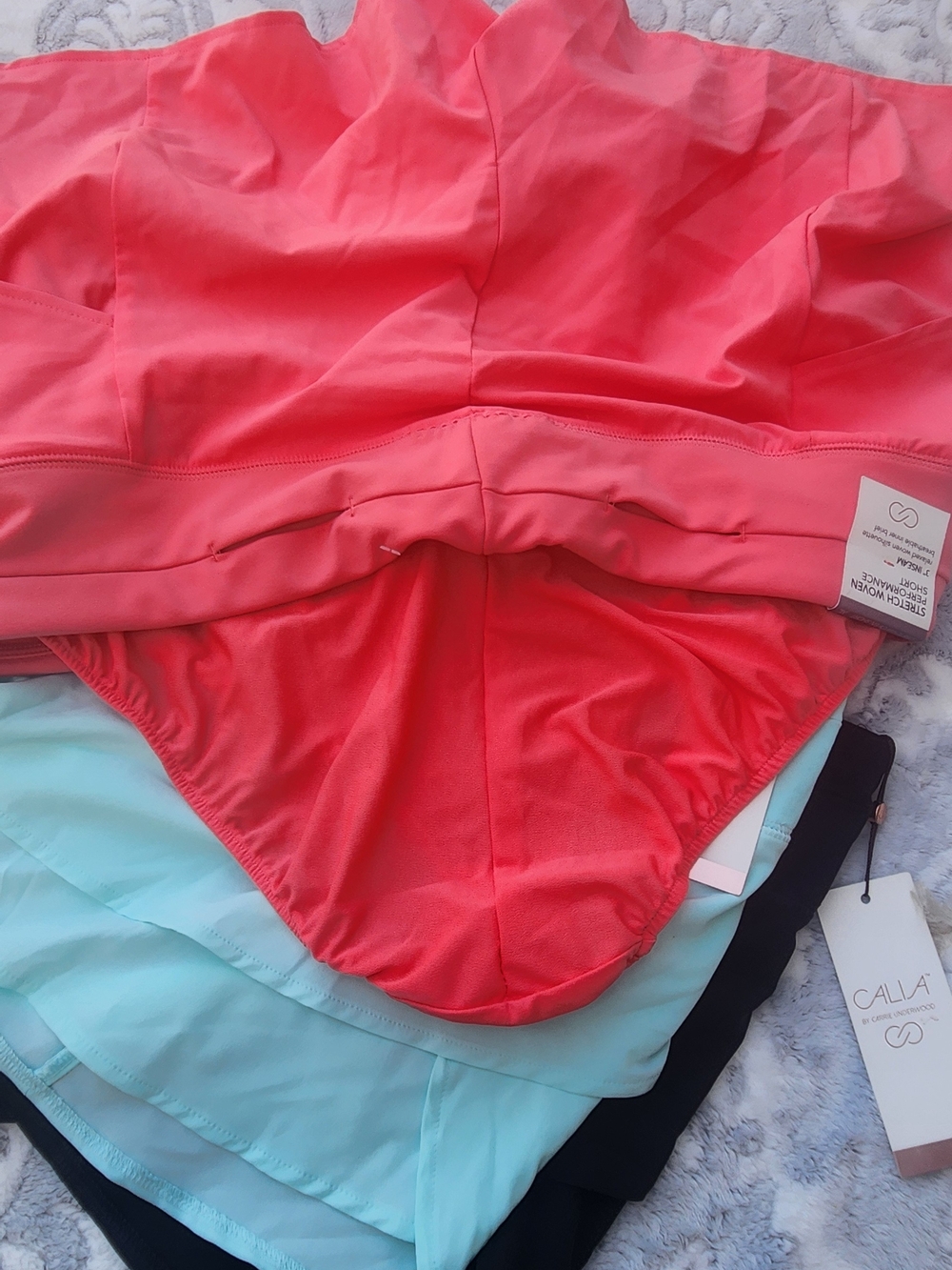 CALIA by Carrie Underwood Tiered Athletic Skorts in Coral, Mint & Black - Picture 9 of 9